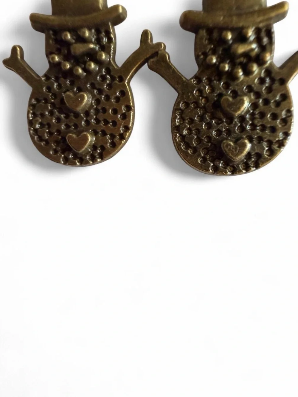 Handmade Bronze Snowman Earrings Cute Winter Holiday Jewelry ❄️☃️ - Picture 2 of 5
